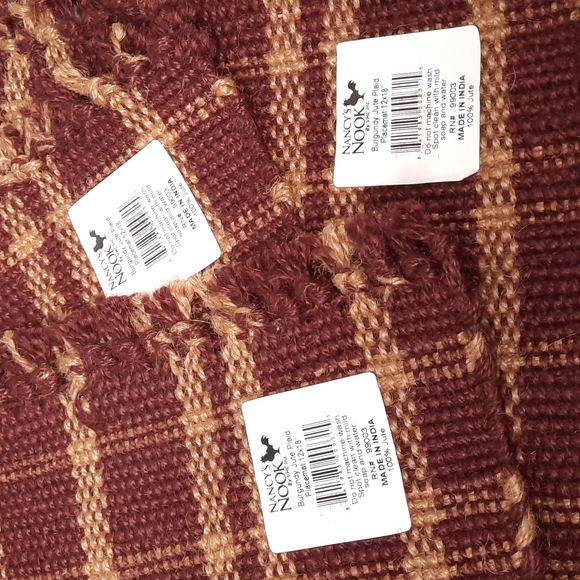 Set 3 Placemats Tablemat Woven Jute Burgundy Wine Tan 12" x 17" - Picture 5 of 5